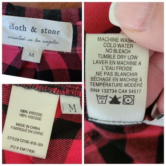 Cloth and‎ Stone Anthropologie Shirt Medium Buffalo Plaid Raw Hem Button Down - Picture 8 of 11